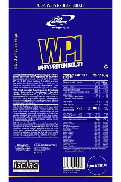 Pro Nutrition Protein Whey protein isolate, WPI Natur 900g