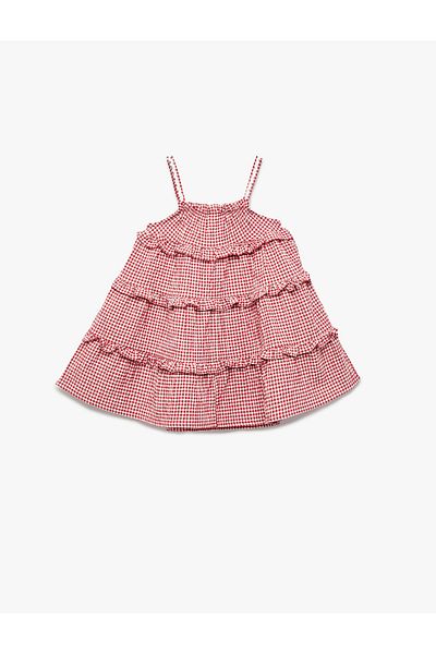 Koton Slim Strap Bow Detail Layered Ruffle Dress