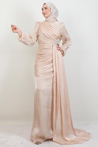 giz astore Lorea Taşlı Abiye Açık Vizon