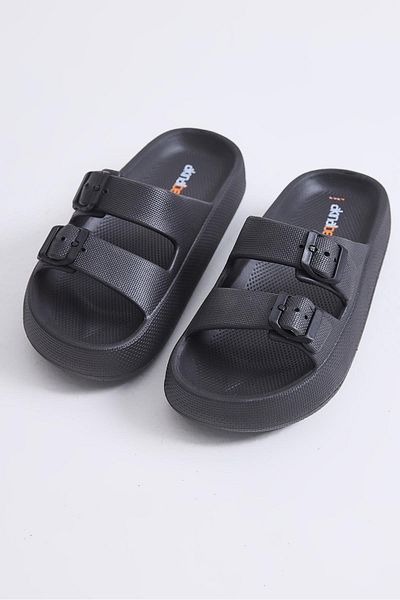 Raneel Kazançlı Alışveriş High Sole Open Front Double Buckle Slippers Black