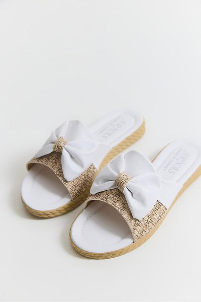 Raneel Kazançlı Alışveriş Comfortable Sole Women's Slippers with Ribbon Detail White