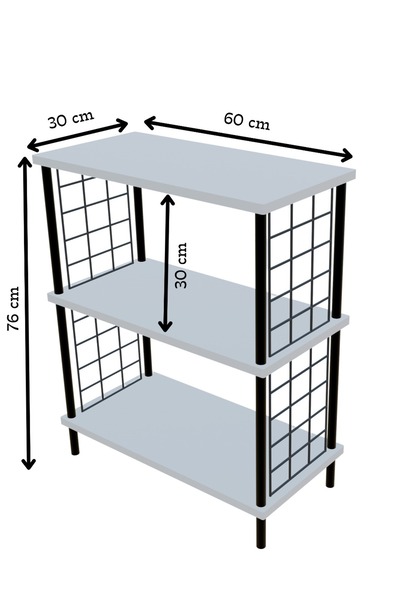 BARIN DESIGN 3 Katlı Çevir Kur Dekoratif Salon Rafı Tel Yan Panelli Açık Kitaplık, Biblo ve Aksesuar Düzenleyici