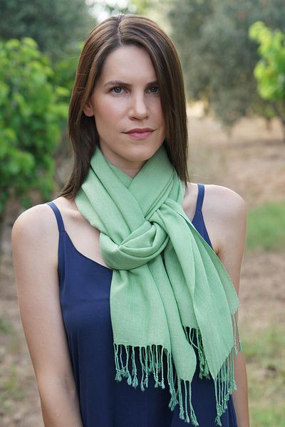 Defne&Apollon İpekçilik 100% Peace Silk Hand Woven Scarf 45 X 200 cm - Green