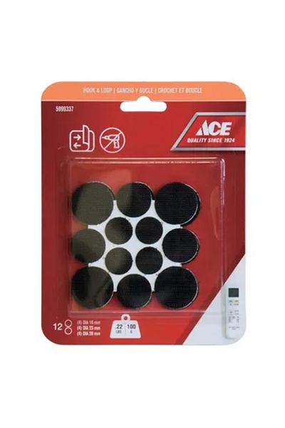ACE Hook & Loop Mounting Dots (12 Pairs, Black)