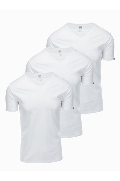 OMBRE Set Herren Baumwolle V-Ausschnitt BASIC Shirts - 3x weiß V11 OM-TSBS-0233 S