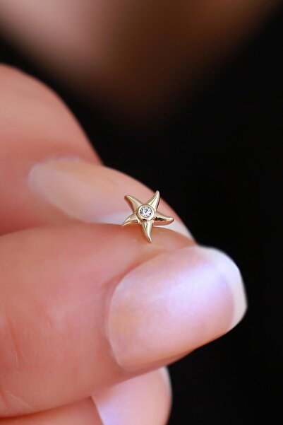 Bayar Gold 14 Ayar Altın Taşlı Deniz Yıldızı Tragus Piercing