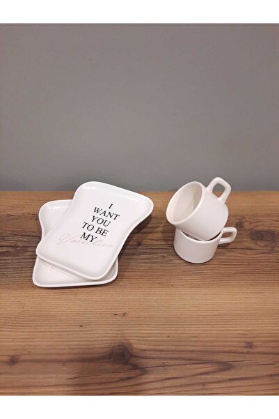 Keramika Ceramica Breakfast Set for 2 People 4 Pieces Toast Plate and Teacup