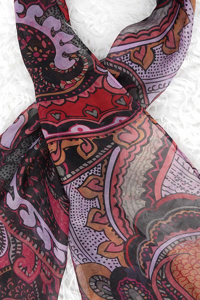 Defne&Apollon İpekçilik 100% Silk Print Scarf - Pink-Black