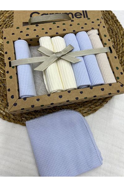 Caramell 100% Cotton 7 Pack Baby Mouth Wipes Sport Size Patterned Organic // 1322 Blue