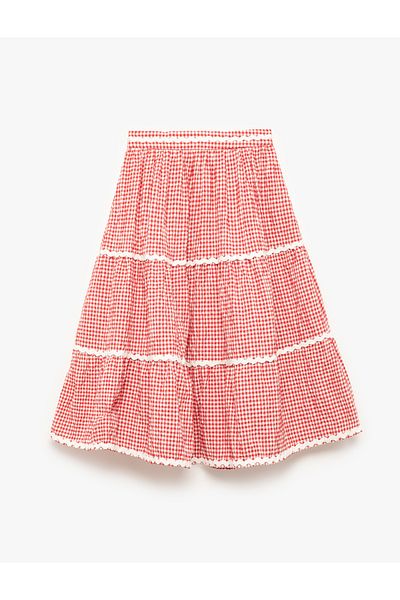 Koton Gingham Layered Midi A-Line Skirt