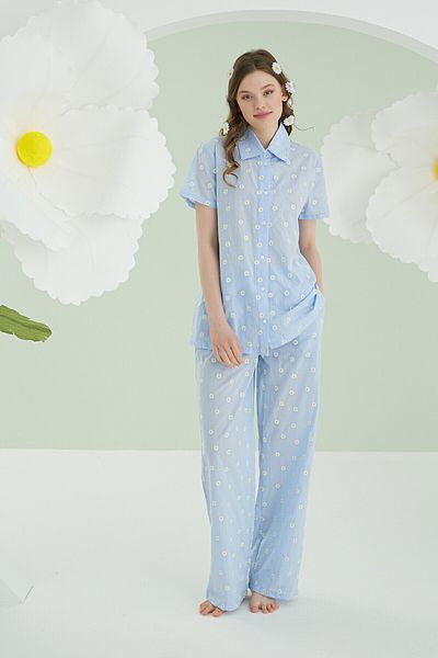 NBB Blue Daisy Front Buttoned Pajama Set