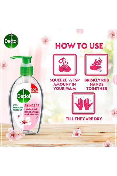 Dettol Skincare Hand Sanitizer for 100% Better Germ Protection & Personal Hygiene 200 ml