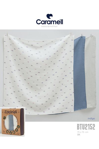Caramell 3-Piece 100% Cotton Muslin Baby Blanket - 75X75 cm Boxed Multi-Purpose Comfort Set for Your Baby