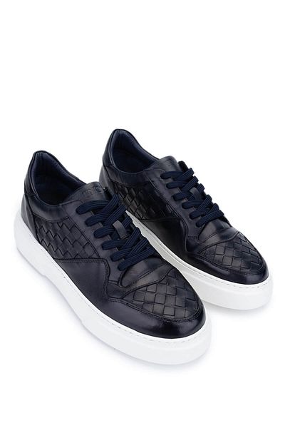 Tamer Tanca Men's Genuine Leather Navy Blue Sneakers & Sports Shoes