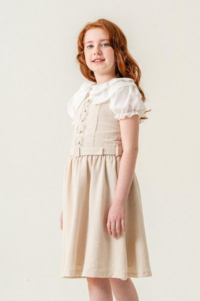 Minik Dolap Set Gilet cu Cămașă pentru Fată - Bej