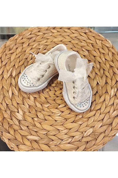 Mini Angel Casual Shoes with Stone Toe and Glitter Lace