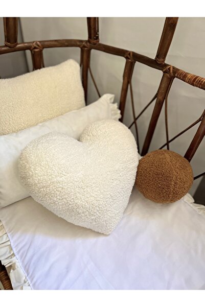 Cherry Bloom Cotton Heart Pillow and Mini Ball Pillow Brown and Cream