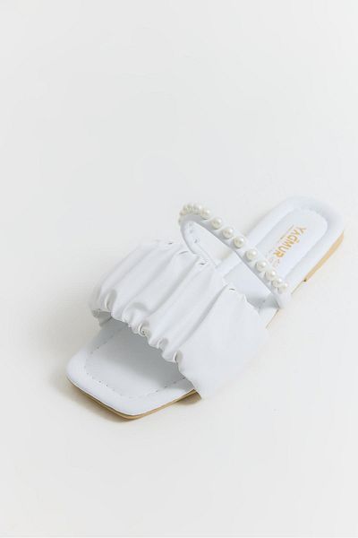 Raneel Kazançlı Alışveriş Stylish Slippers with Pearl Stone and Drawstring Detail White
