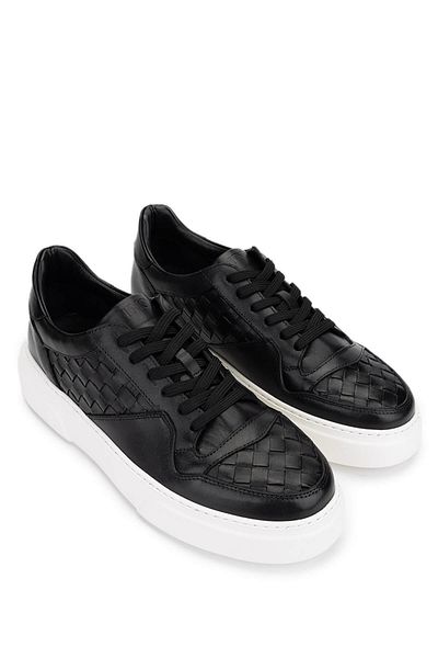 Tamer Tanca Men's Genuine Leather Black Sneakers & Sports Shoes