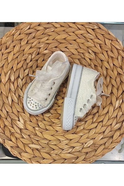 Mini Angel Casual Shoes with Stone Toe and Glitter Lace