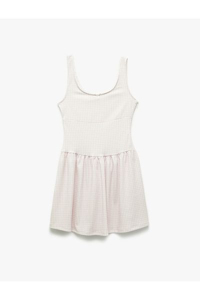 Koton Μίνι φόρεμα Gingham Flared με αμάνικο λαιμόκοψη U με παπιγιόν