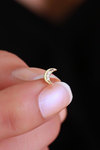 Bayar Gold 14 Ayar Altın Taşlı Hilal Tragus Piercing