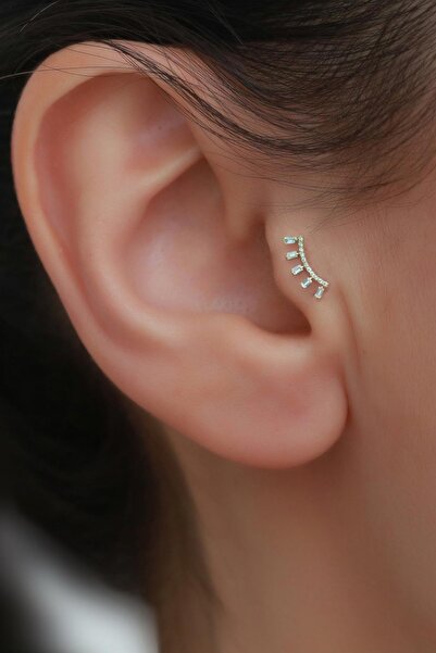 Bayar Gold 14 Ayar Altın Taşlı Taç Tragus Piercing