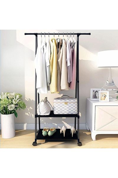 COOYA Multi-Functional Metal Garment Rack With Wheels, Freestanding Triangle Storage Organizer For Cloth