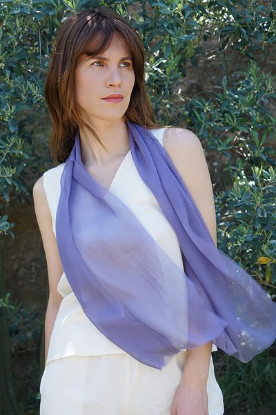 Defne&Apollon İpekçilik 100% Silk Hand Painting Scarf - Tasseled - Purple