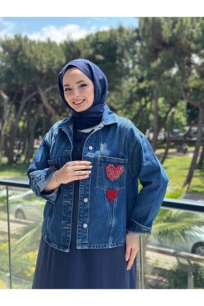 Ranasubaşı Sequin Heart Embroidered Denim Jacket