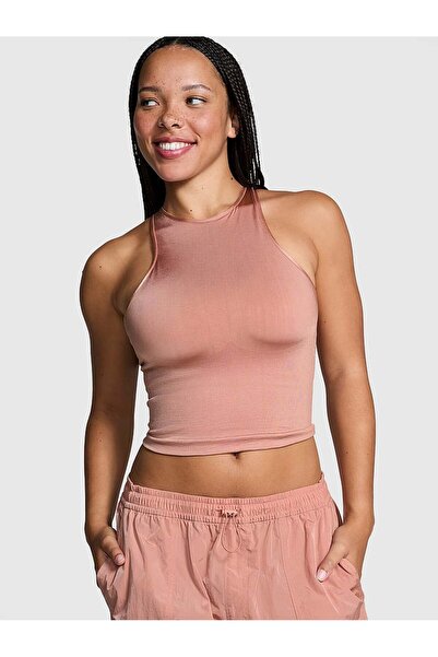 PINK Seamless Sütyenli Halter Tişört