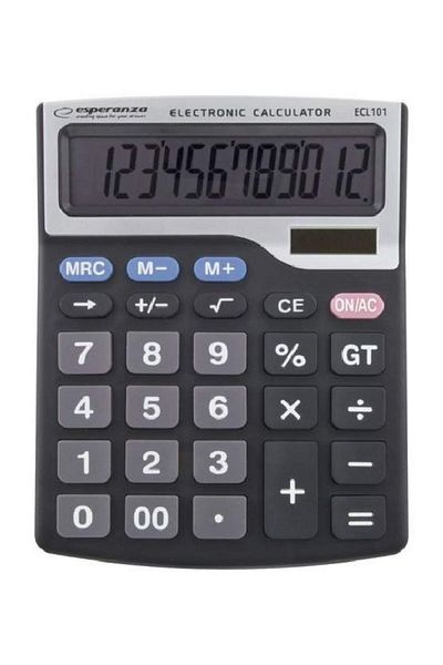 ESPERANZA 12 Digits Office Calculator, Solar or Battery Powered