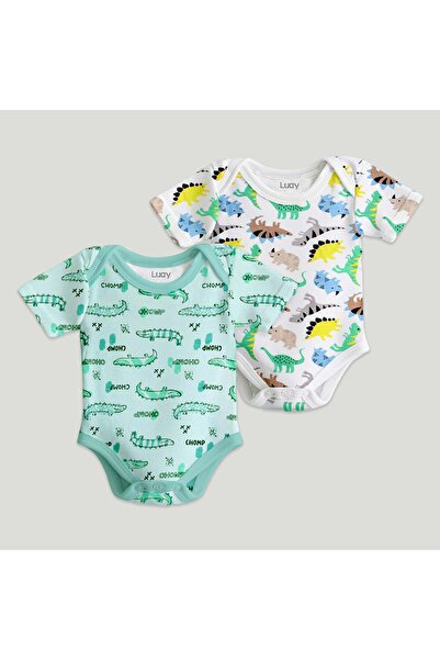 luay طقم بيجامات للجنسين من القطن العضوي بتصميم ديناصور أبيض وسحلية خضراء: عب...