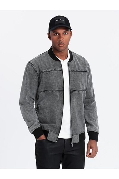OMBRE Herren-Jeans-Bomberjacke mit Stone-Wash-Effekt - Grau V1 OM-JADJ-0163 XL