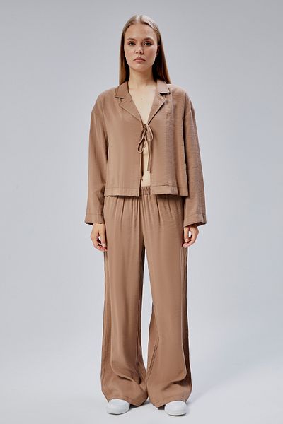 Bolivente Light Brown Elastic Waist Wide Leg Trousers