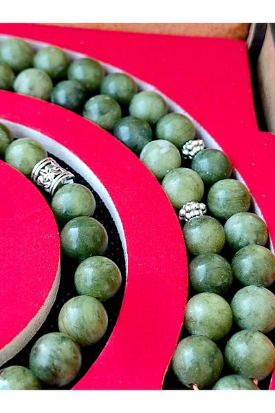 anonim Natural Jade Stone Prayer Beads and Bracelet Set – Men's Gift with Special Wooden Box |