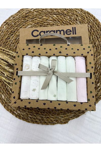 Caramell 100% Cotton 7 Pack Baby Mouth Wipes Little Lamb Patterned Organic // 1419 Green
