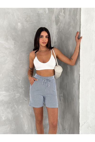 Ozy Fashion Pantaloni scurți de vară cu dungi Waterway, albastru bleumarin