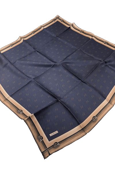 Armine Nostalgia Series Silk Twill Scarf 8015D Logo Pattern Mink-Indigo-61