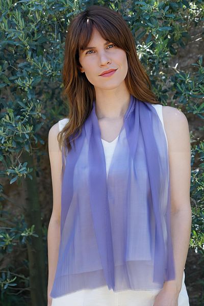 Defne&Apollon İpekçilik 100% Silk Hand Painting Scarf - Tasseled - Purple