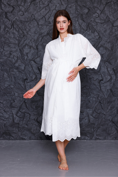 Yulem Homewear Ecru Fisto Linen Maternity Nightgown-Dressing Gown Set of 2