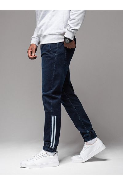 OMBRE Herren-Jeans-Jogginghose mit Paspelierung - dunkelblau V4 OM-PADJ-0156 M