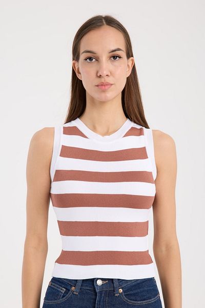 İLKCET MODA Ριγέ Crop Αμάνικο Γυναικείο Πλεκτό