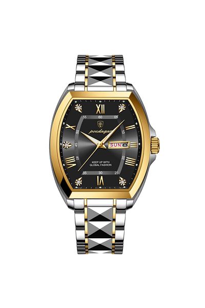 delis Men's watch Poedagar CS1781, stainless steel, silver-gold, black dial
