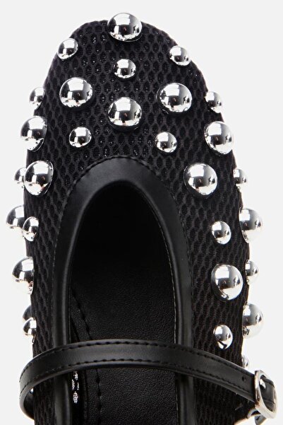 Yaya by Hotiç Women's Black Mesh Stone Detailed Ballerinas
