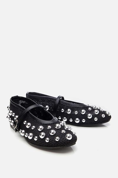 Yaya by Hotiç Women's Black Mesh Stone Detailed Ballerinas