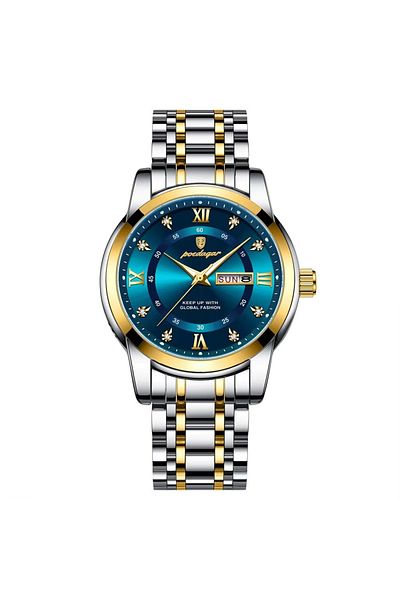 delis Men's watch Poedagar CS1800, stainless steel, silver-gold, blue dial