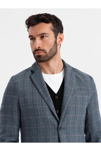 OMBRE Herren Jacquard-Blazer in zartem Karomuster - Graphit V1 OM-BLZB-0119 XL