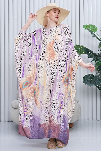 EL jadida Women's Patterned Oversize Long Viscose Dress Purple