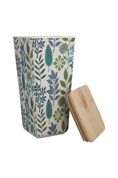 Felli Leaf and Floral Printed Bamboo Fiber Canister with Lid Multicolor 1.5 Liter